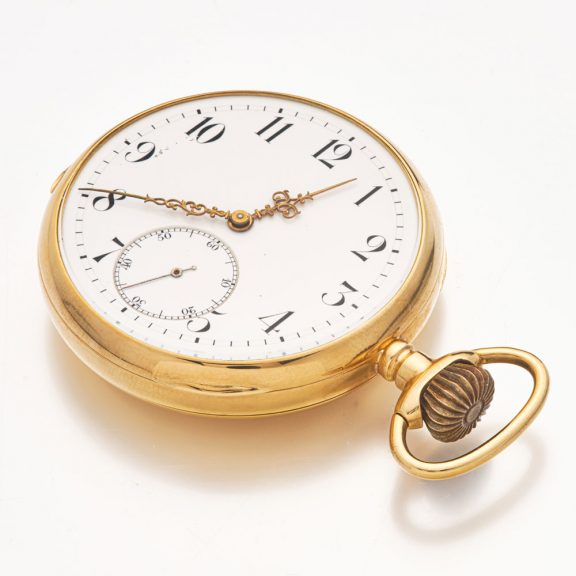 Fine Swiss 18K gold open faced lever pocket watch Circa 1910 Fine Swiss 18K gold open faced lever pocket watch Circa 1910