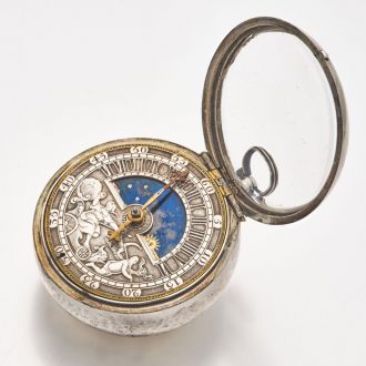 English silver verge watch with day and night indication Circa 1680