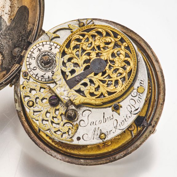 English silver verge watch with day and night indication Circa 1680 English silver verge watch with day and night indication Circa 1680