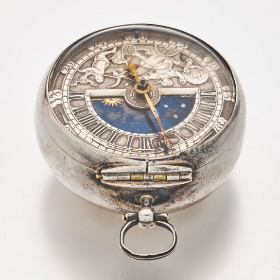 English silver verge watch with day and night indication Circa 1680 English silver verge watch with day and night indication Circa 1680
