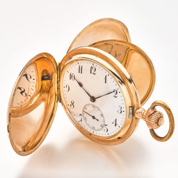 Swiss fine 14k pink gold hunting cased IWC watch Circa 1912 Swiss fine 14k pink gold hunting cased IWC watch Circa 1912