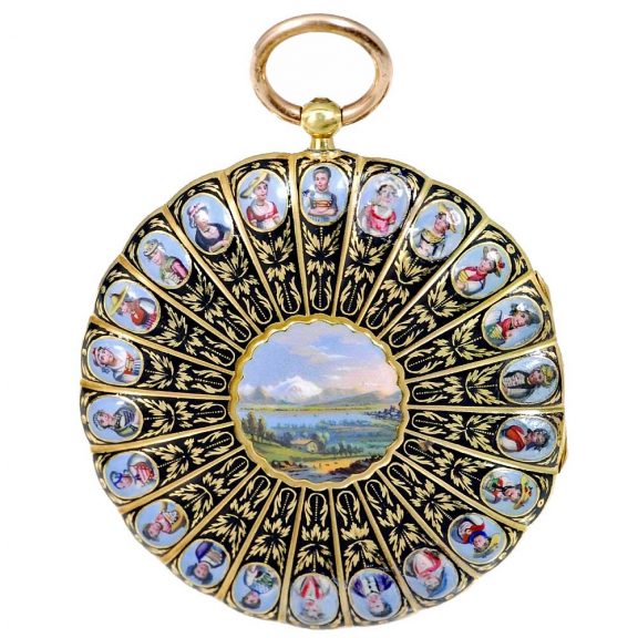 Very fine Swiss gold and enamel cylinder watch Circa 1810