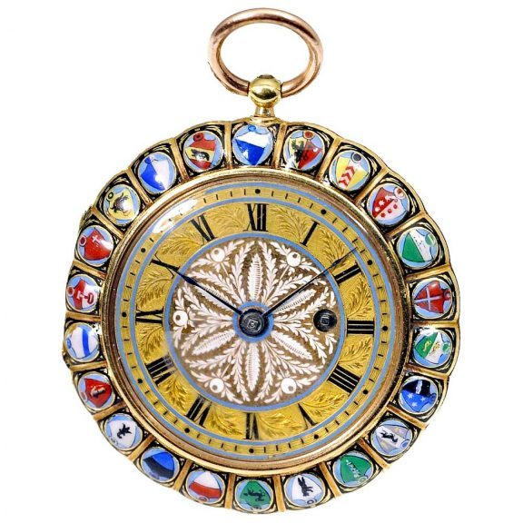 Very fine Swiss gold and enamel cylinder watch Circa 1810 Very fine Swiss gold and enamel cylinder watch Circa 1810