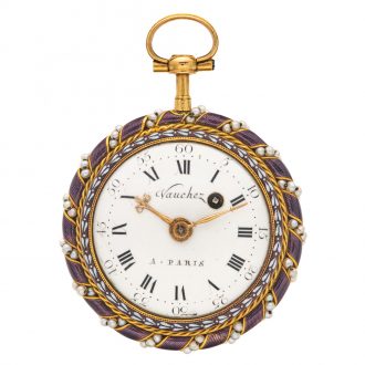 Attractive French gold and enamel watch with original key Circa 1780
