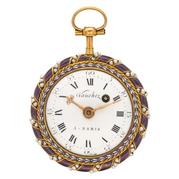 Attractive French gold and enamel watch with original key Circa 1780 Attractive French gold and enamel watch with original key Circa 1780