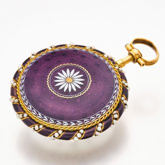 Attractive French gold and enamel watch with original key Circa 1780