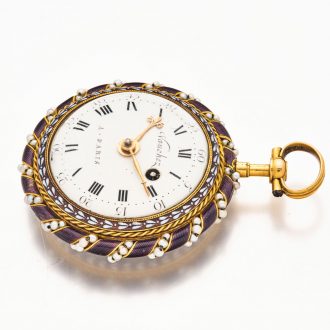 Attractive French gold and enamel watch with original key Circa 1780