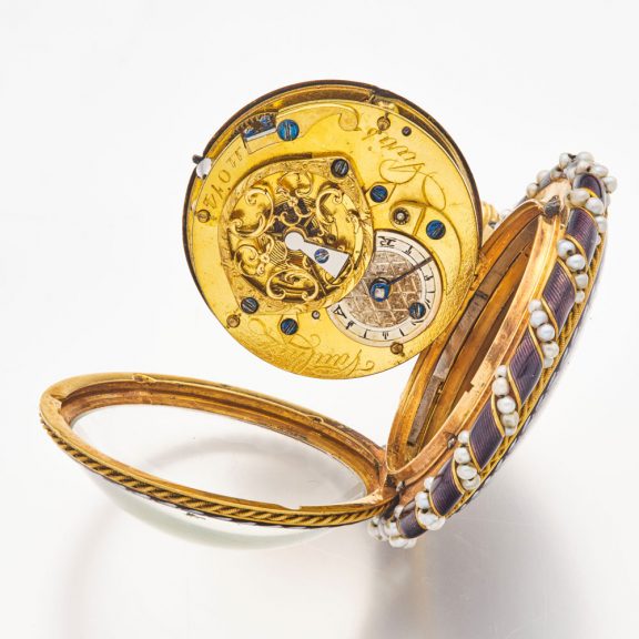 Attractive French gold and enamel watch with original key Circa 1780 Attractive French gold and enamel watch with original key Circa 1780