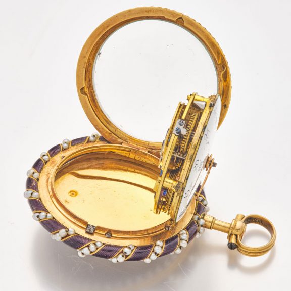 Attractive French gold and enamel watch with original key Circa 1780 Attractive French gold and enamel watch with original key Circa 1780