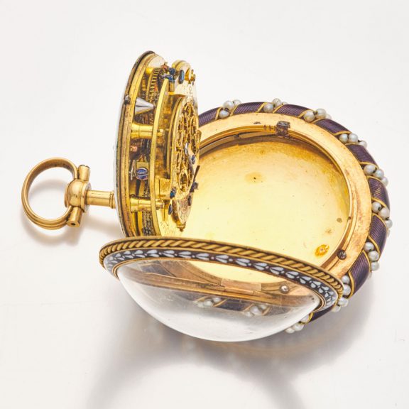 Attractive French gold and enamel watch with original key Circa 1780 Attractive French gold and enamel watch with original key Circa 1780