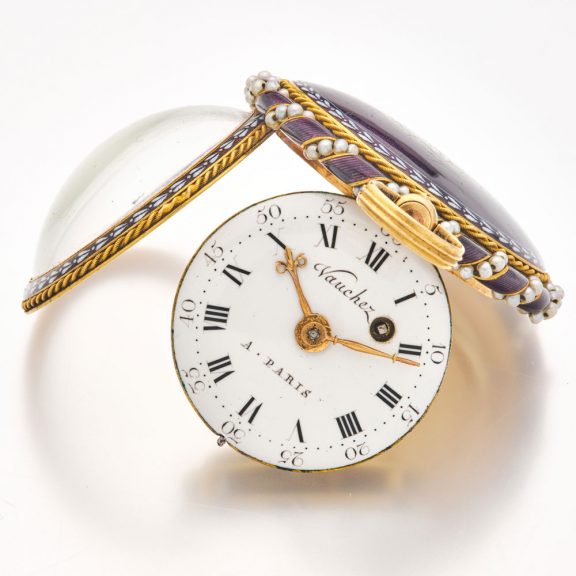 Attractive French gold and enamel watch with original key Circa 1780 Attractive French gold and enamel watch with original key Circa 1780