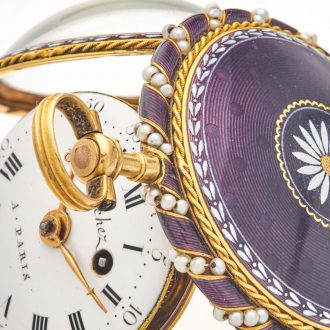Attractive French gold and enamel watch with original key Circa 1780