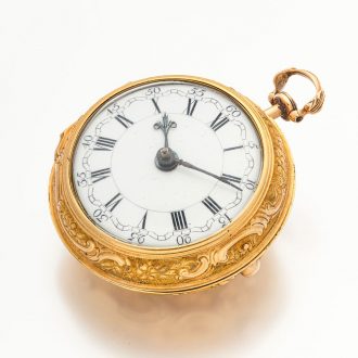 Rare English 22 carat gold repoussé verge watch Circa 1746