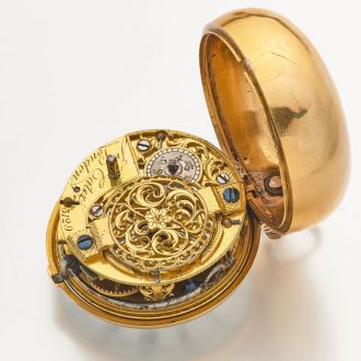 Rare English 22 carat gold repoussé verge watch Circa 1746