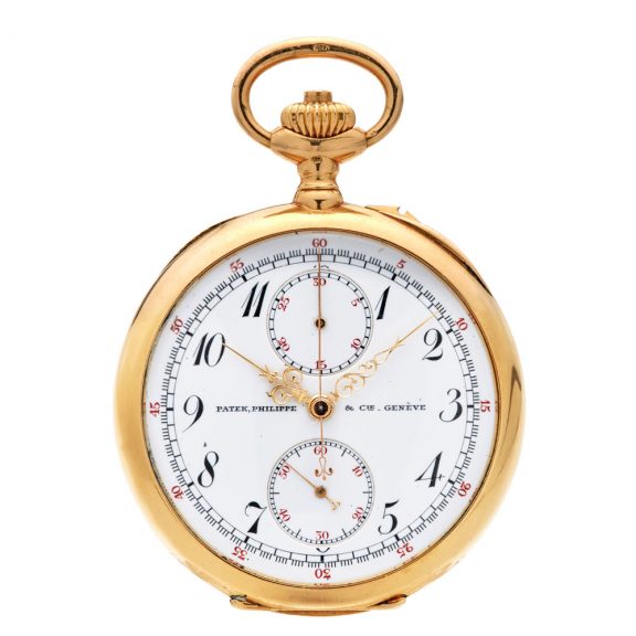 Swiss gold chronograph with jumping minute counter Circa 1907 Swiss gold chronograph with jumping minute counter Circa 1907