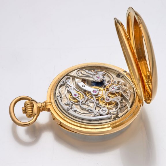 Swiss gold chronograph with jumping minute counter Circa 1907 Swiss gold chronograph with jumping minute counter Circa 1907