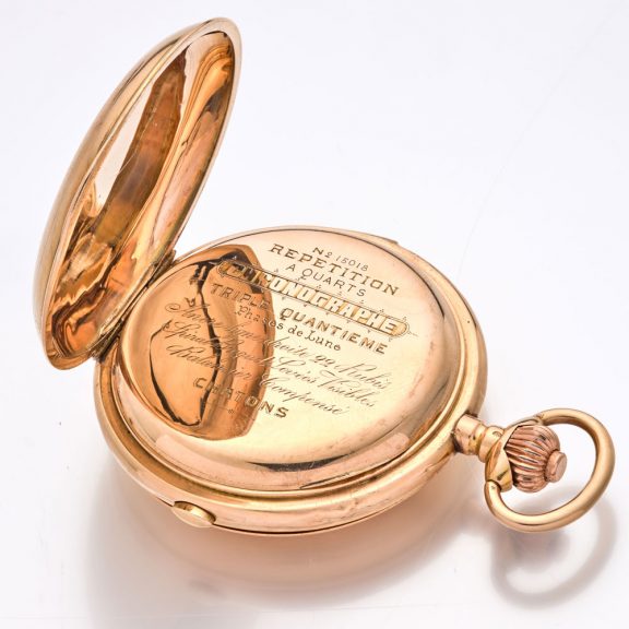Large Swiss 14 carat gold complicated lever watch Circa 1895 Large Swiss 14 carat gold complicated lever watch Circa 1895