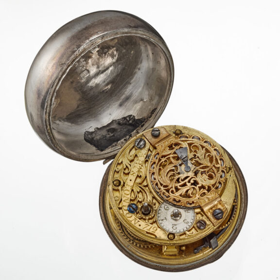 A silver champleve date dial in silver pair cases Circa 1764 A silver champleve date dial in silver pair cases Circa 1764