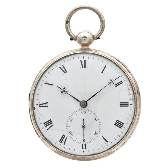 Impressive English silver open faced chronometer watch Circa 1837 Impressive English silver open faced chronometer watch Circa 1837