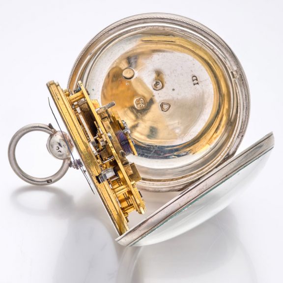 Impressive English silver open faced chronometer watch Circa 1837 Impressive English silver open faced chronometer watch Circa 1837