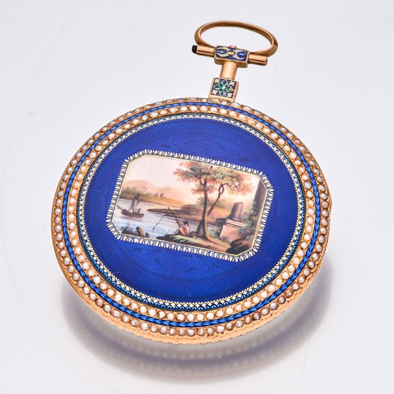 Exclusive French gold, enamel and pearl set watch Circa 1790 Exclusive French gold, enamel and pearl set watch Circa 1790