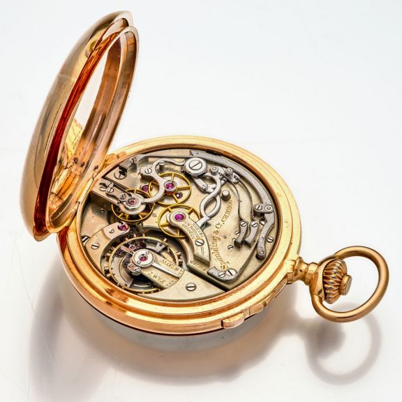 Swiss 18 carat gold Geneva split seconds chronograph Circa 1905 Swiss 18 carat gold Geneva split seconds chronograph Circa 1905