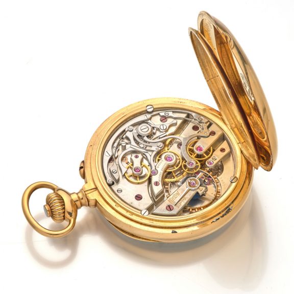 Heavy Swiss gold open faced chronograph watch Circa 1910 Heavy Swiss gold open faced chronograph watch Circa 1910