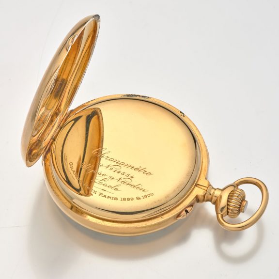 Heavy Swiss gold open faced chronograph watch Circa 1910 Heavy Swiss gold open faced chronograph watch Circa 1910