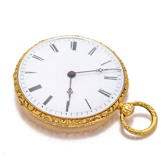 Decorative Swiss 18K gold open faced lever watch Circa 1840 Decorative Swiss 18K gold open faced lever watch Circa 1840
