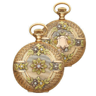 American multi coloured gold and diamond hunting cased pocket watch