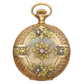 The case back centered by a single-cut diamond surrounded by a star