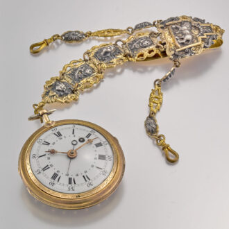 A Swiss gold and enamel date verge with chatelaine Circa 1780