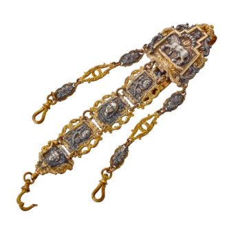 A Swiss gold and enamel verge watch with chatelaine Circa 1780