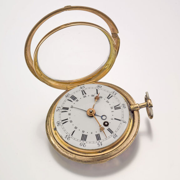 A Swiss gold and enamel date verge with chatelaine Circa 1780 A Swiss gold and enamel date verge with chatelaine Circa 1780