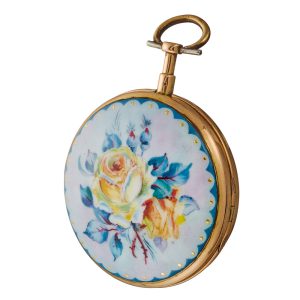 A Swiss gold and enamel verge watch with chatelaine Circa 1780