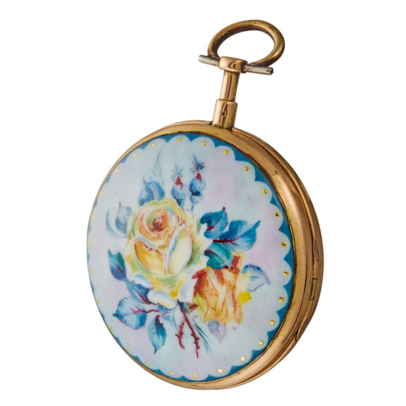 Swiss gold and enamel date verge with chatelaine Circa 1780 Swiss gold and enamel date verge with chatelaine Circa 1780