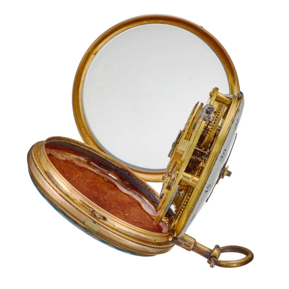 A Swiss gold and enamel verge watch with chatelaine Circa 1780 A Swiss gold and enamel verge watch with chatelaine Circa 1780