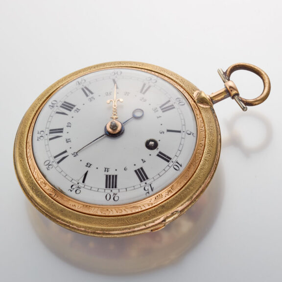 A Swiss gold and enamel verge watch with chatelaine Circa 1780 A Swiss gold and enamel verge watch with chatelaine Circa 1780