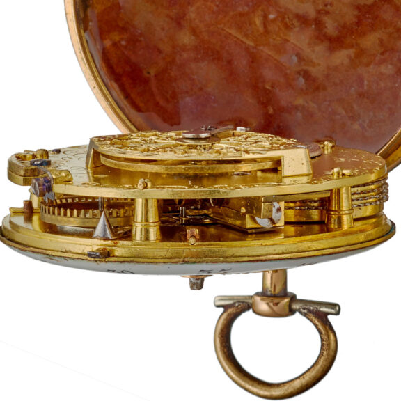 A Swiss gold and enamel verge watch with chatelaine Circa 1780 A Swiss gold and enamel verge watch with chatelaine Circa 1780