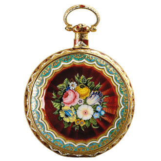 English gold, enamel and pearl set duplex watch Circa 1820