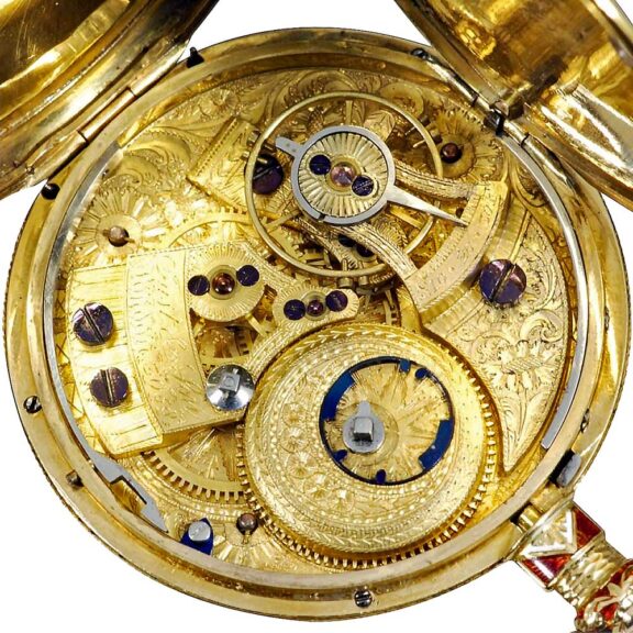 English gold, enamel and pearl set duplex watch Circa 1820 English gold, enamel and pearl set duplex watch Circa 1820