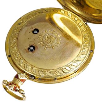 English gold, enamel and pearl set duplex watch Circa 1820