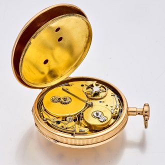 Swiss18 carat gold quarter repeating musical watch Circa 1820