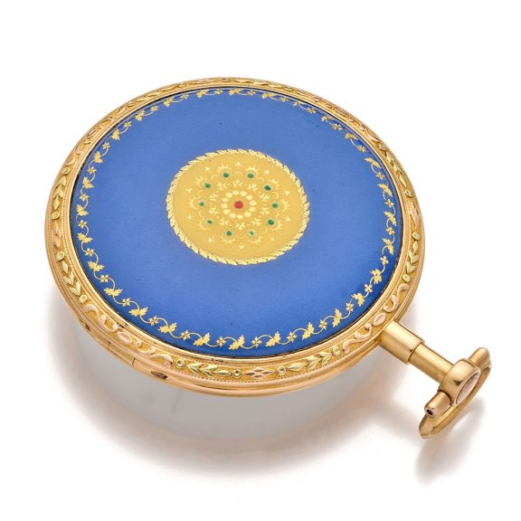 Rare French gold and enamel watch with regulator dial Circa 1790 Rare French gold and enamel watch with regulator dial Circa 1790