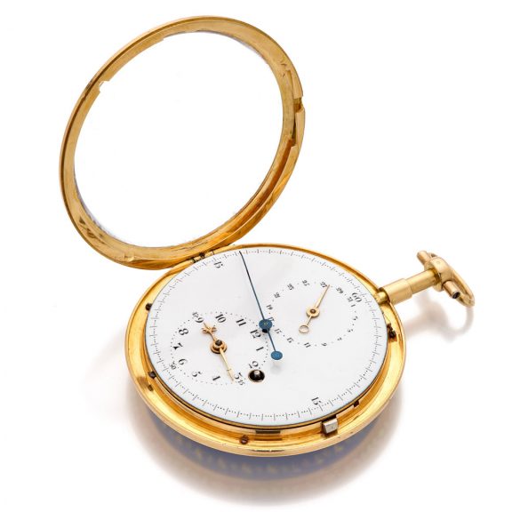 Rare French gold and enamel watch with regulator dial Circa 1790 Rare French gold and enamel watch with regulator dial Circa 1790