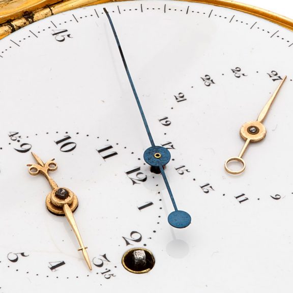 Rare French gold and enamel watch with regulator dial Circa 1790 Rare French gold and enamel watch with regulator dial Circa 1790