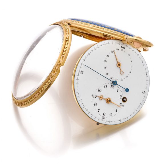 Rare French gold and enamel watch with regulator dial Circa 1790 Rare French gold and enamel watch with regulator dial Circa 1790