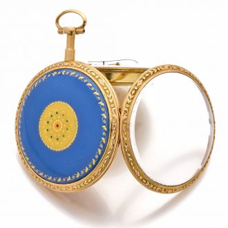 Rare French gold and enamel watch with regulator dial Circa 1790 Rare French gold and enamel watch with regulator dial Circa 1790