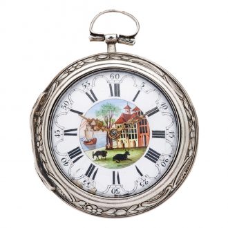 English silver pair cased repoussé verge pocket watch Circa 1768