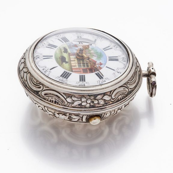 English silver pair cased repoussé verge pocket watch Circa 1768 English silver pair cased repoussé verge pocket watch Circa 1768